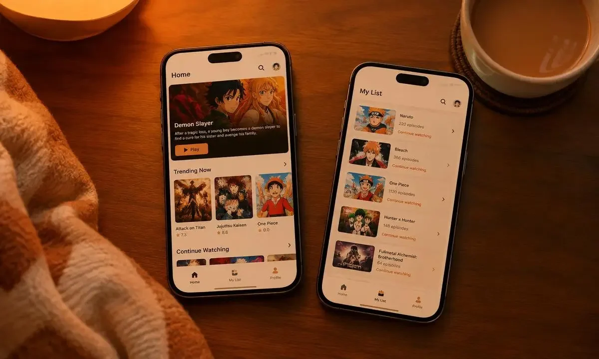 言情动漫 APP 双平台界面 - 星二代的动漫视界 言情动漫 APP 双平台界面展示,桌面有热奶茶与毛毯